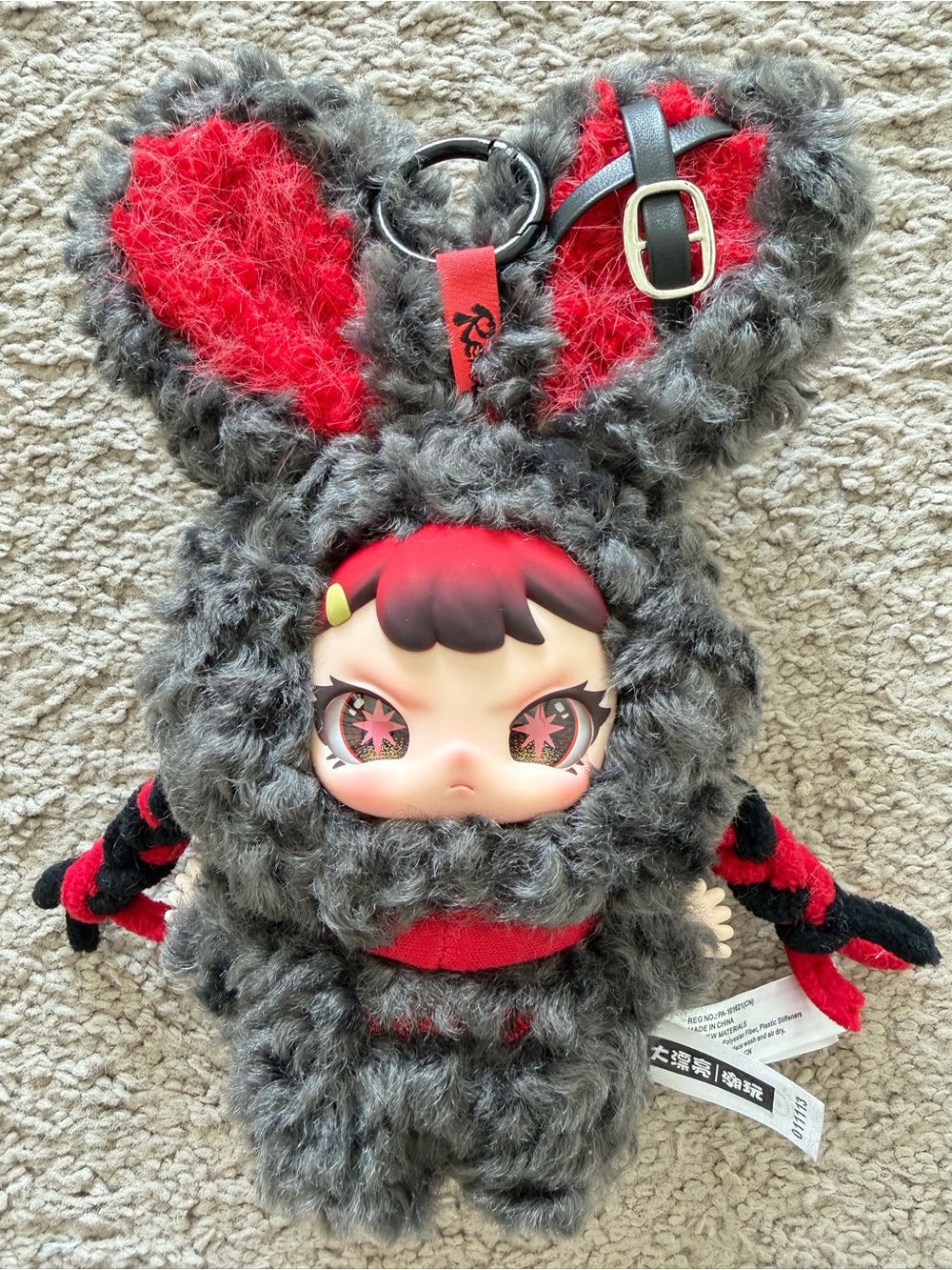 Baby Three Rebaby Escape Plan Dark Grey Red Bunny Plush Keychain
